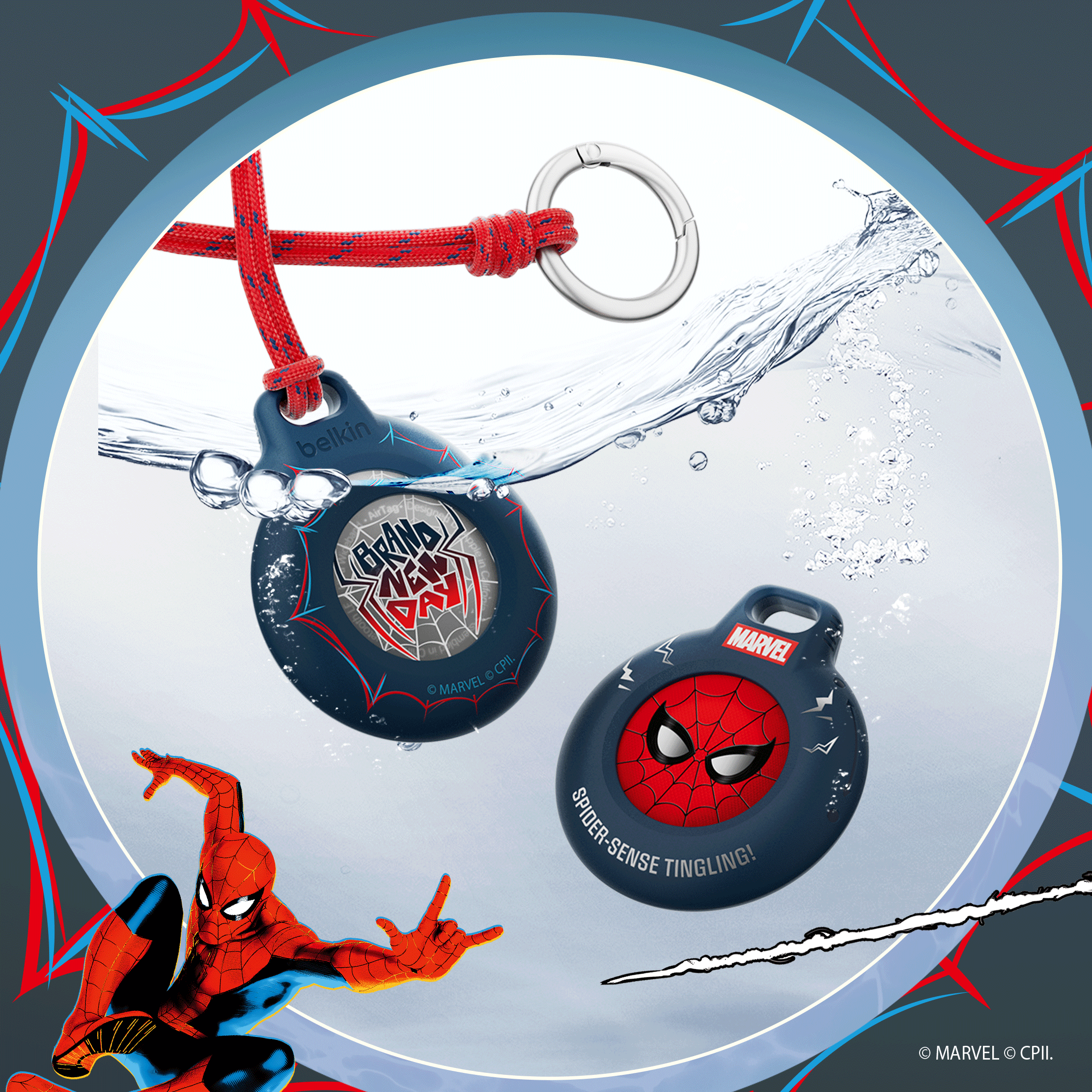 AirTag 專用防水護殼連束帶及鎖匙扣 (蜘蛛俠, Marvel 系列)