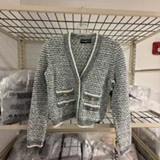 [S] KARL LAGERFELD FRESH MINT/SOFT WHITE FUZZY KNIT CARDIGAN, L6TSSA79-DDS (SKL1625)