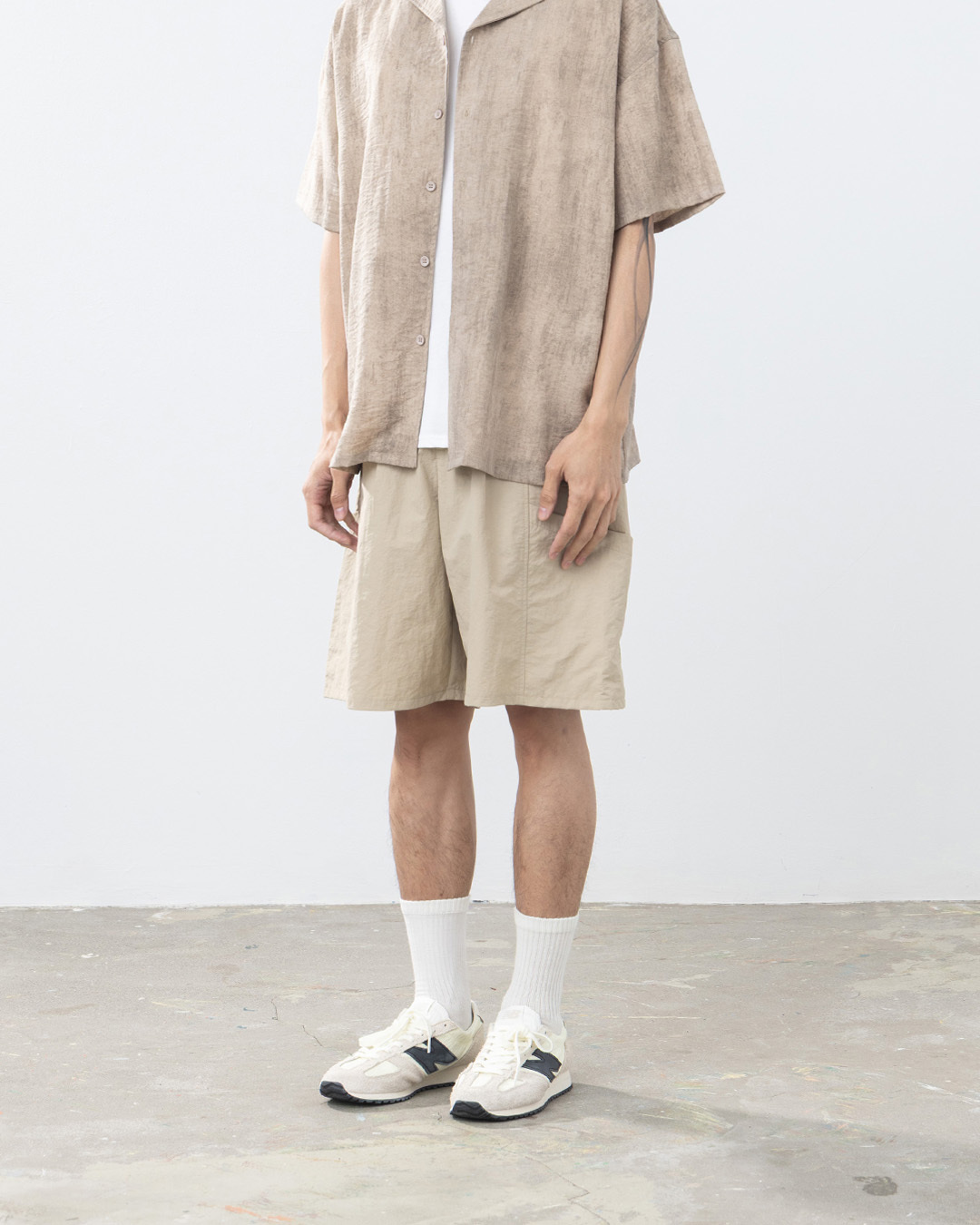 Men's Cut-Out Pocket Design Brush Shorts - Khaki【04130324】in stock+pre-order