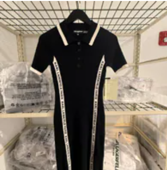 [S] KARL LAGERFELD BLACK/SOFT WHITE KARL LOGO TRIM SWEATER DRESS, L6TOSJ78-XSF (SKL1633)