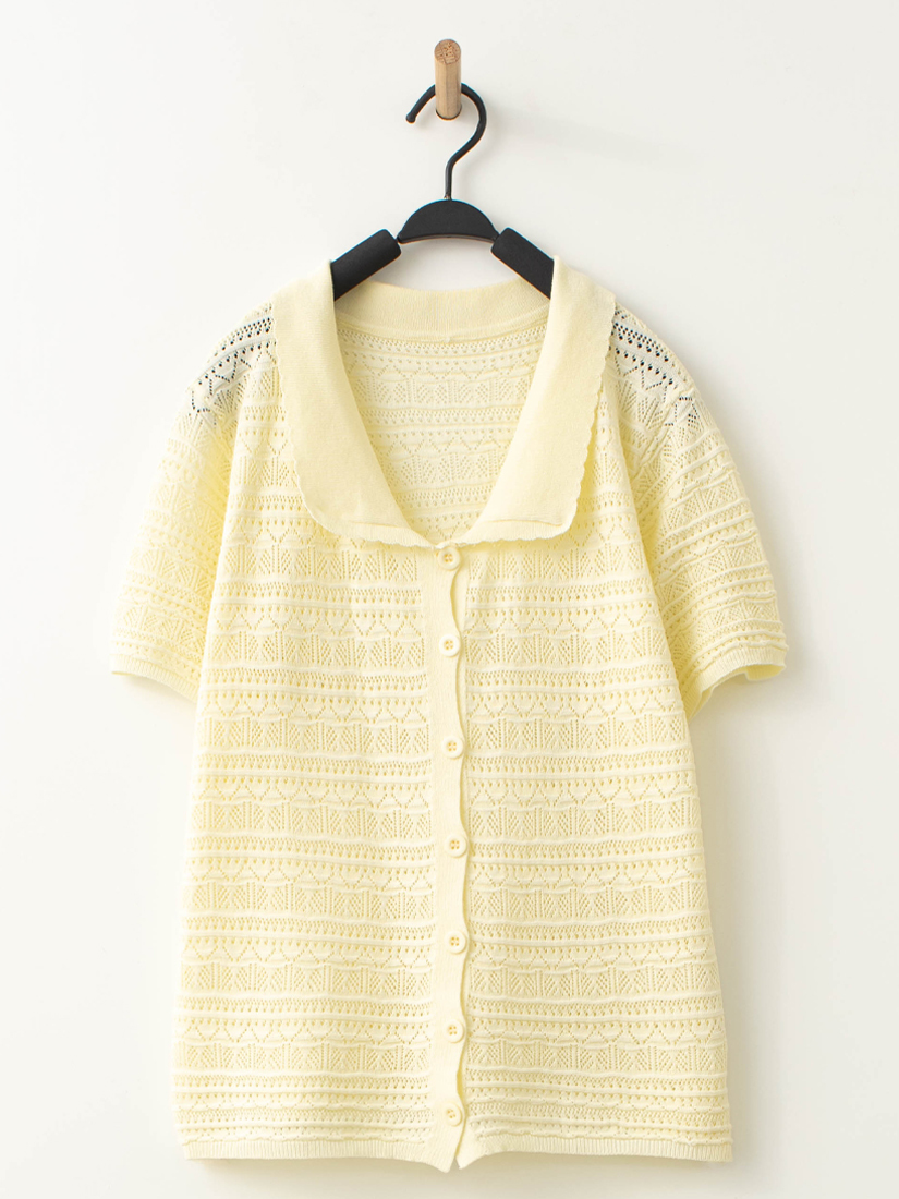 簍空緹花領片短袖針織小外套