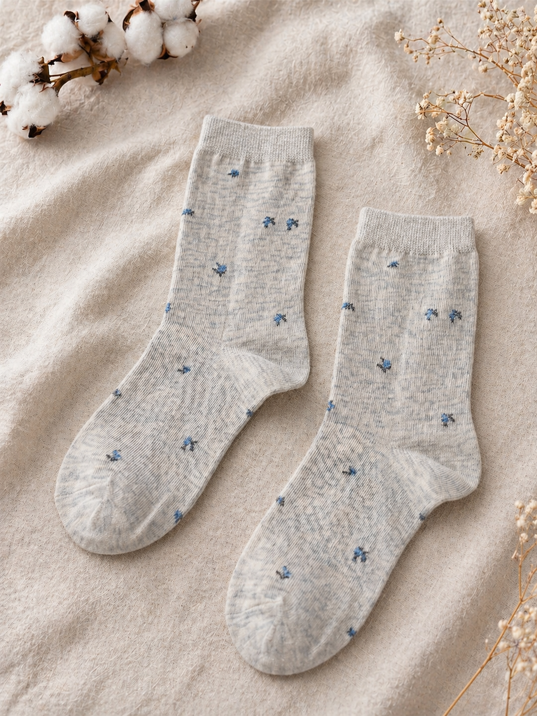 日系微甜清新小碎花坑條中筒襪