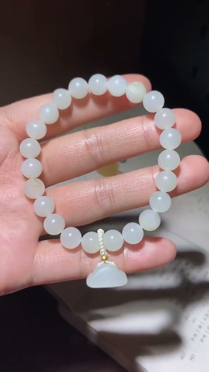 和田玉籽料手鏈 (8mm直徑),天然和田玉軟玉