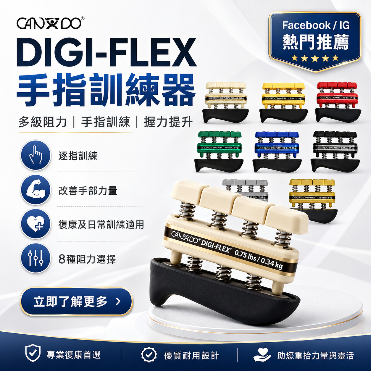 CanDo Digi-Flex 手指訓練器｜手部復康器材｜獨立手指訓練（OT/PT）