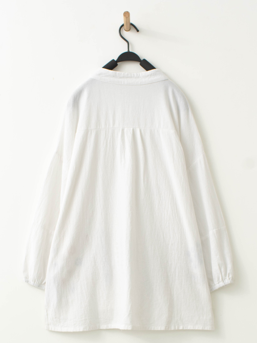 日系繡花小立領棉麻上衣