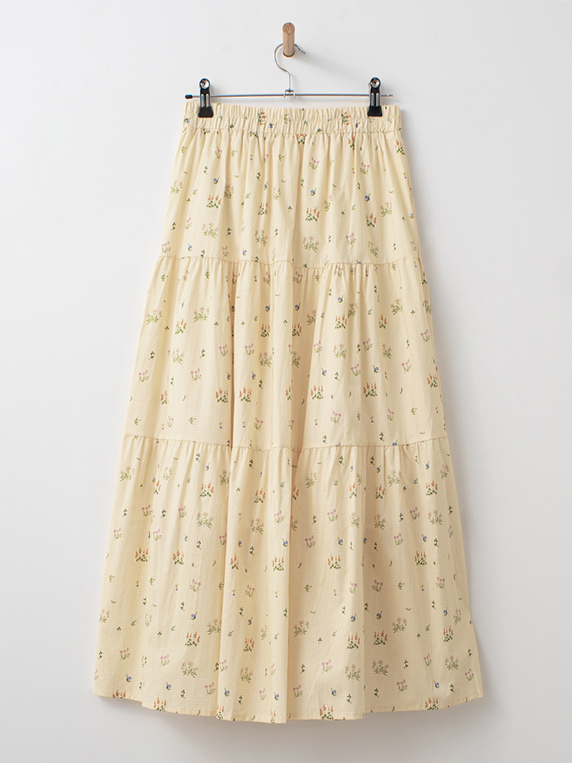 漫步花園點點碎花層次剪接純棉蛋糕裙