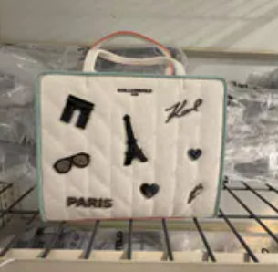 [S] KARL LAGERFELD WINTER WHITE/SILVER L6ADK8BJ-W2V MAYBELLE SATCHEL WITH PINS AND CONTRAST TRIM, 198913617764 (SKL1645)