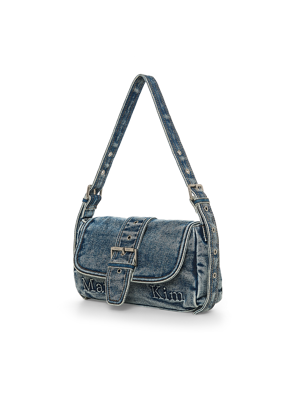 MATIN水洗丹寧翻蓋肩背包 藍色