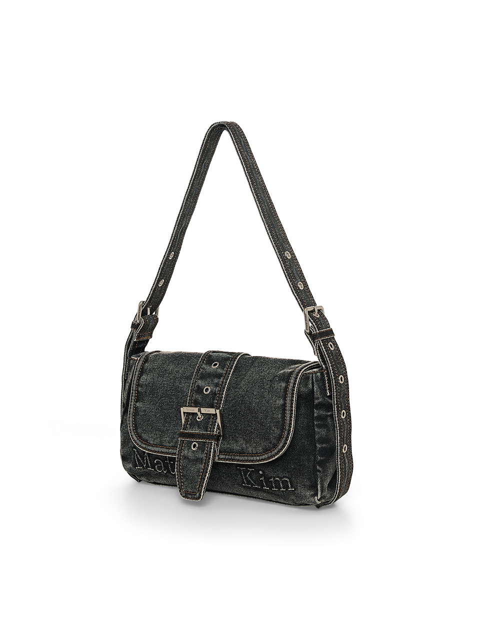 MATIN水洗丹寧翻蓋肩背包 黑色