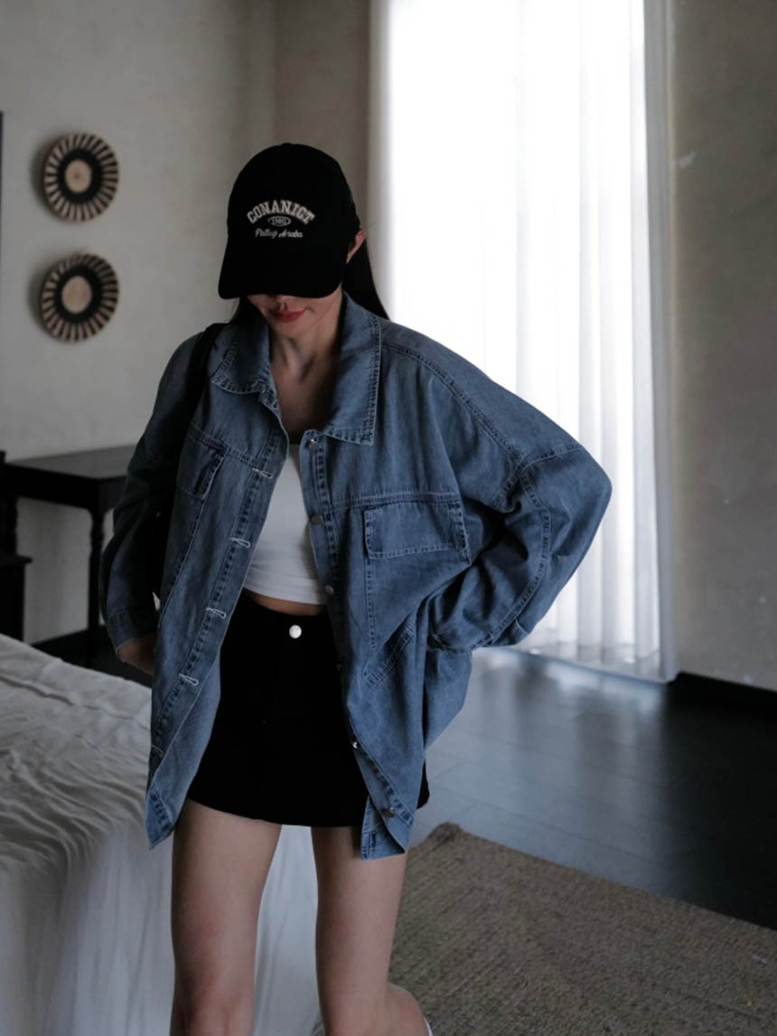 車白線牛仔寬版男友襯衫*2色