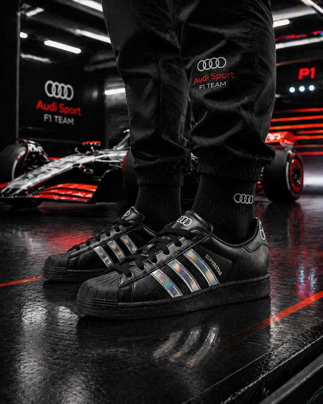 Adidas ORIGINALS 愛迪達 AUDI X SUPERSTAR II 黑色 休閒鞋 貝殼鞋 KJ1228