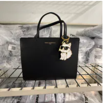[S] KARL LAGERFELD BLACK/GOLD L6AD68BJ-BGD MAYBELLE SATCHEL WITH CHOUPETTE CHARM, 198913620139 (SKL1649)