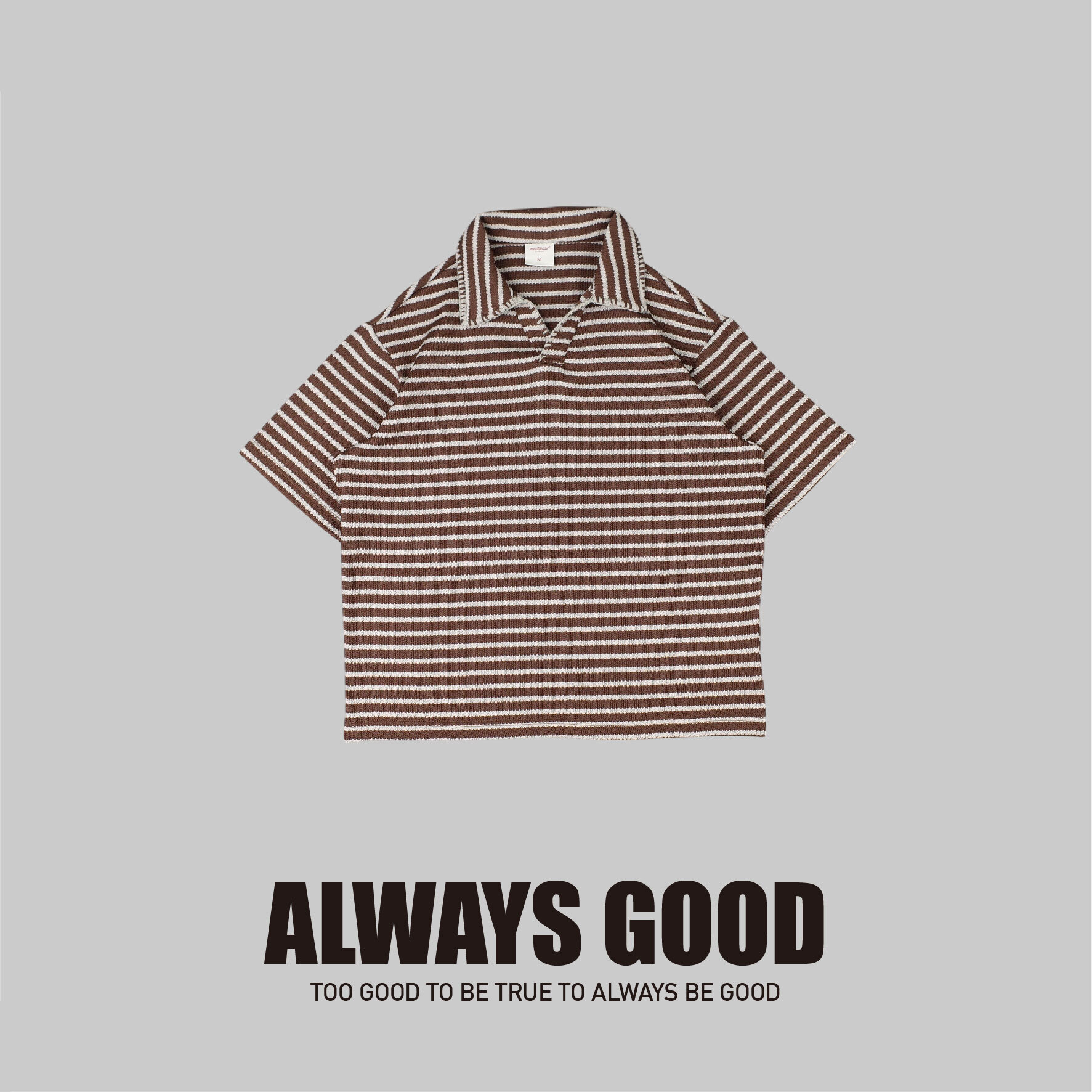 『Always_Good』針織 開襟 橫條紋 POLO領 上衣