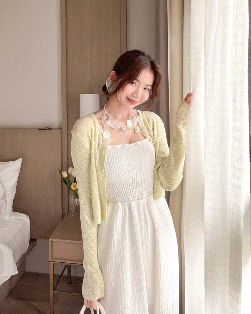 動人夏氛珍珠亮片串繩項鍊-白