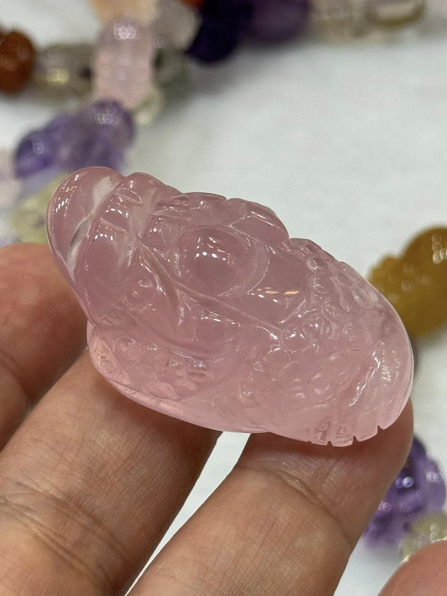 高品粉晶招財金蟾編織項鍊