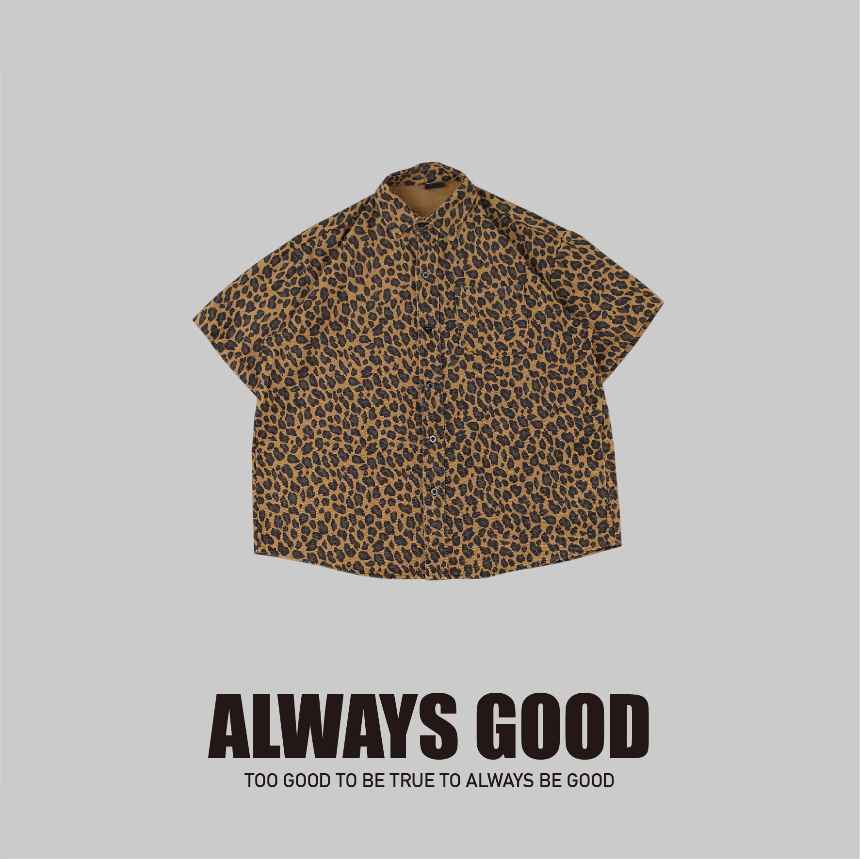 『Always_Good』豹紋 斜紋布 工裝 短袖 襯衫