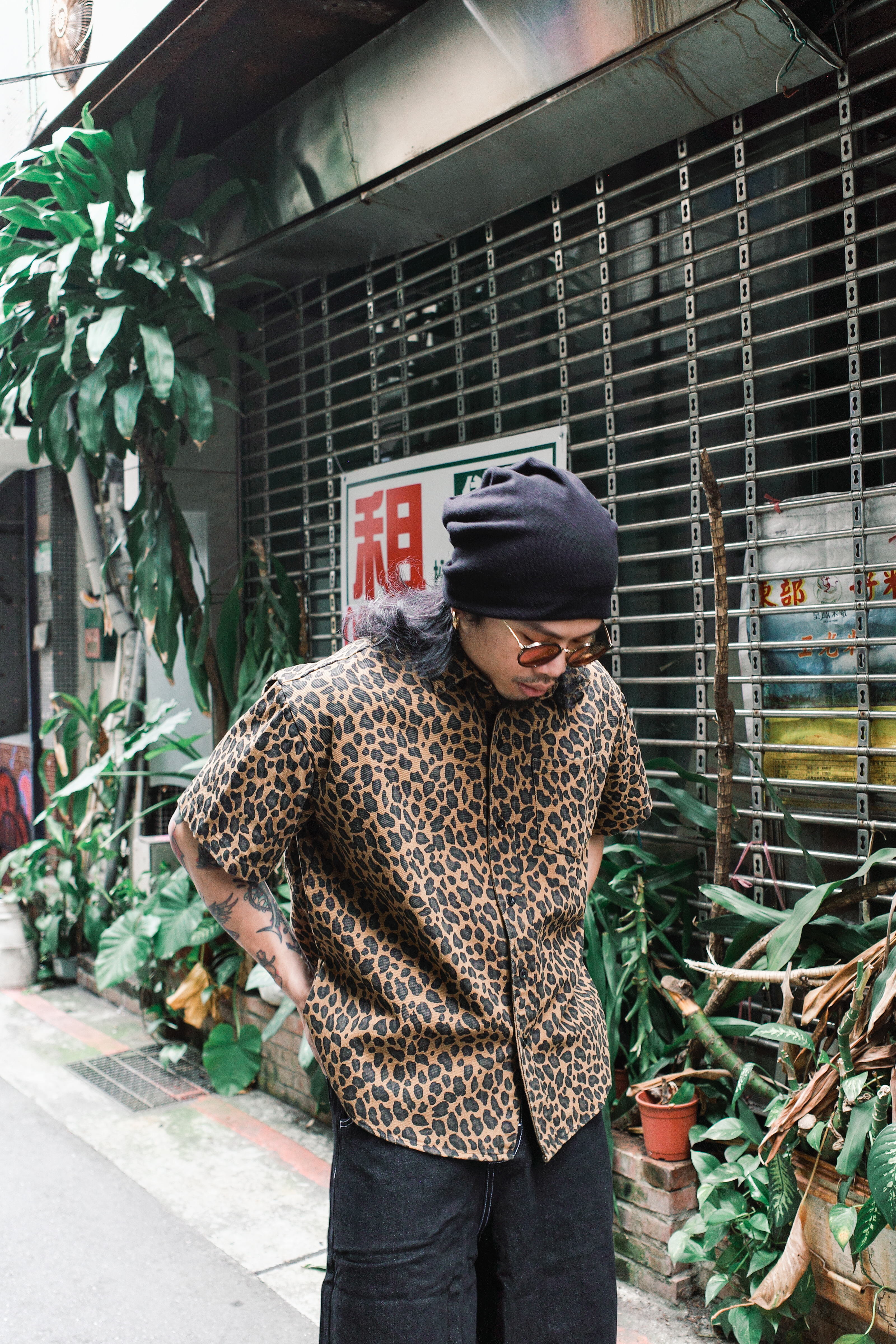 『Always_Good』豹紋 斜紋布 工裝 短袖 襯衫