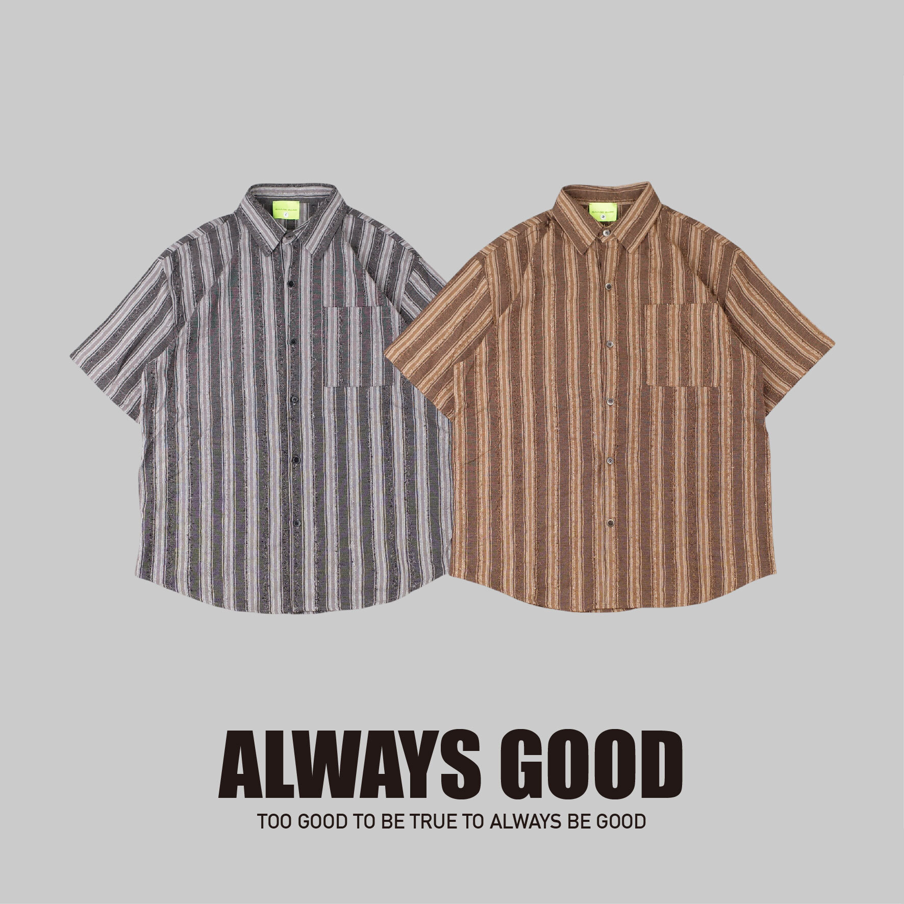 『Always_Good』做舊 破壞 直條紋 短袖 襯衫
