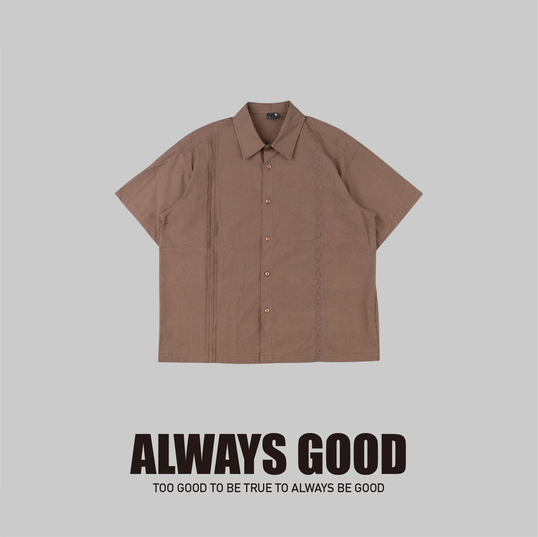 『Always_Good』刺繡 圖騰 皺褶 短袖 襯衫