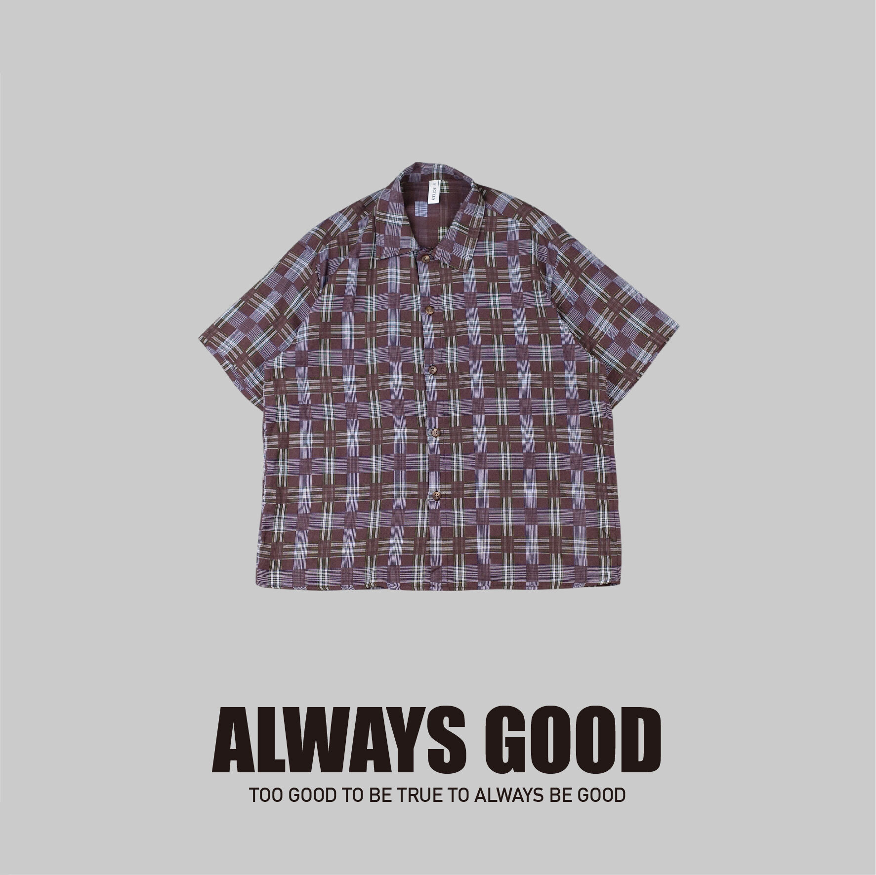 『Always_Good』復古 幾何 方格紋 短袖 襯衫