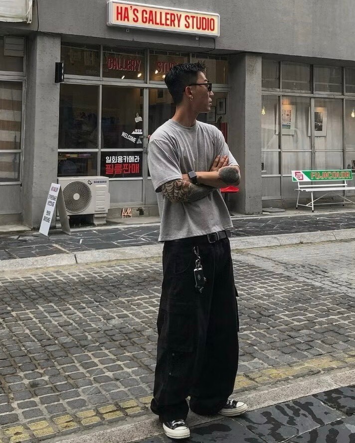 Boxy 厚磅素面寬短T灰色街頭風