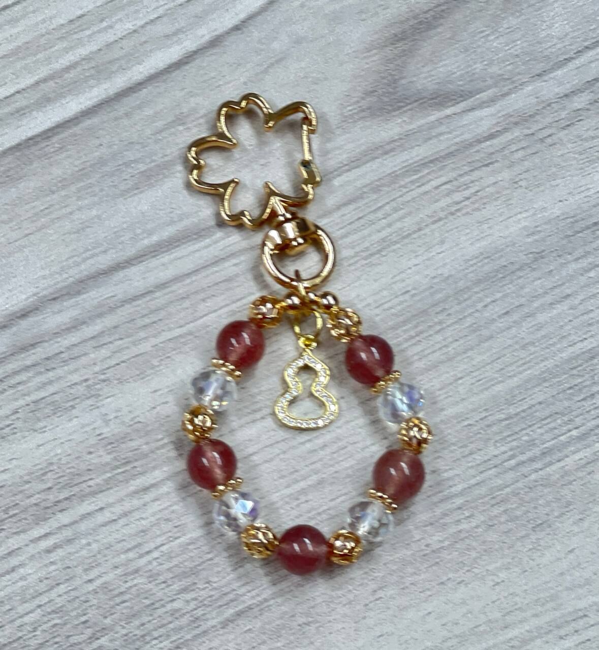 [S] GEMZ & CO ZBB STRAWBERRY QUARTZ BAG CHARM WITH HULU, C122 (C122)