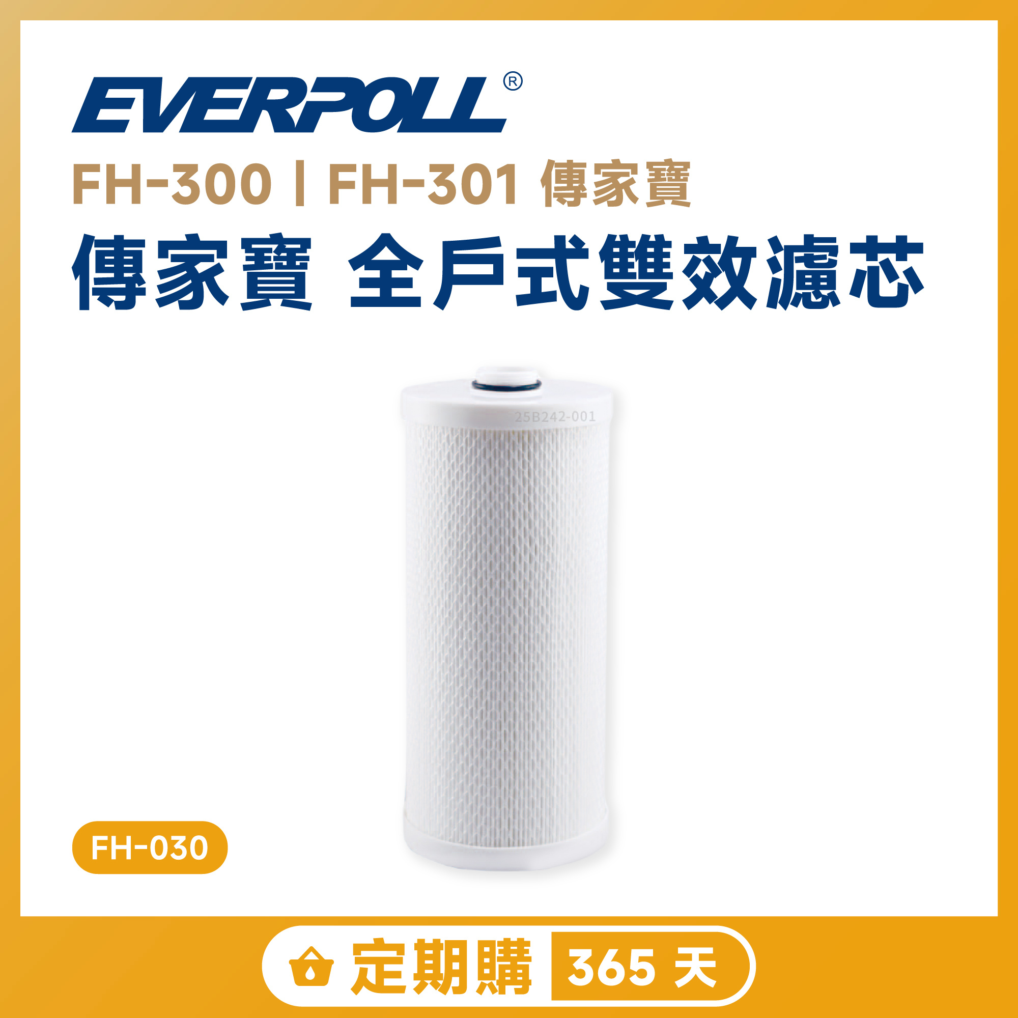 【定期購 365 天】EVERPOLL 愛科 FH-301 全戶式雙效濾芯 FH-030