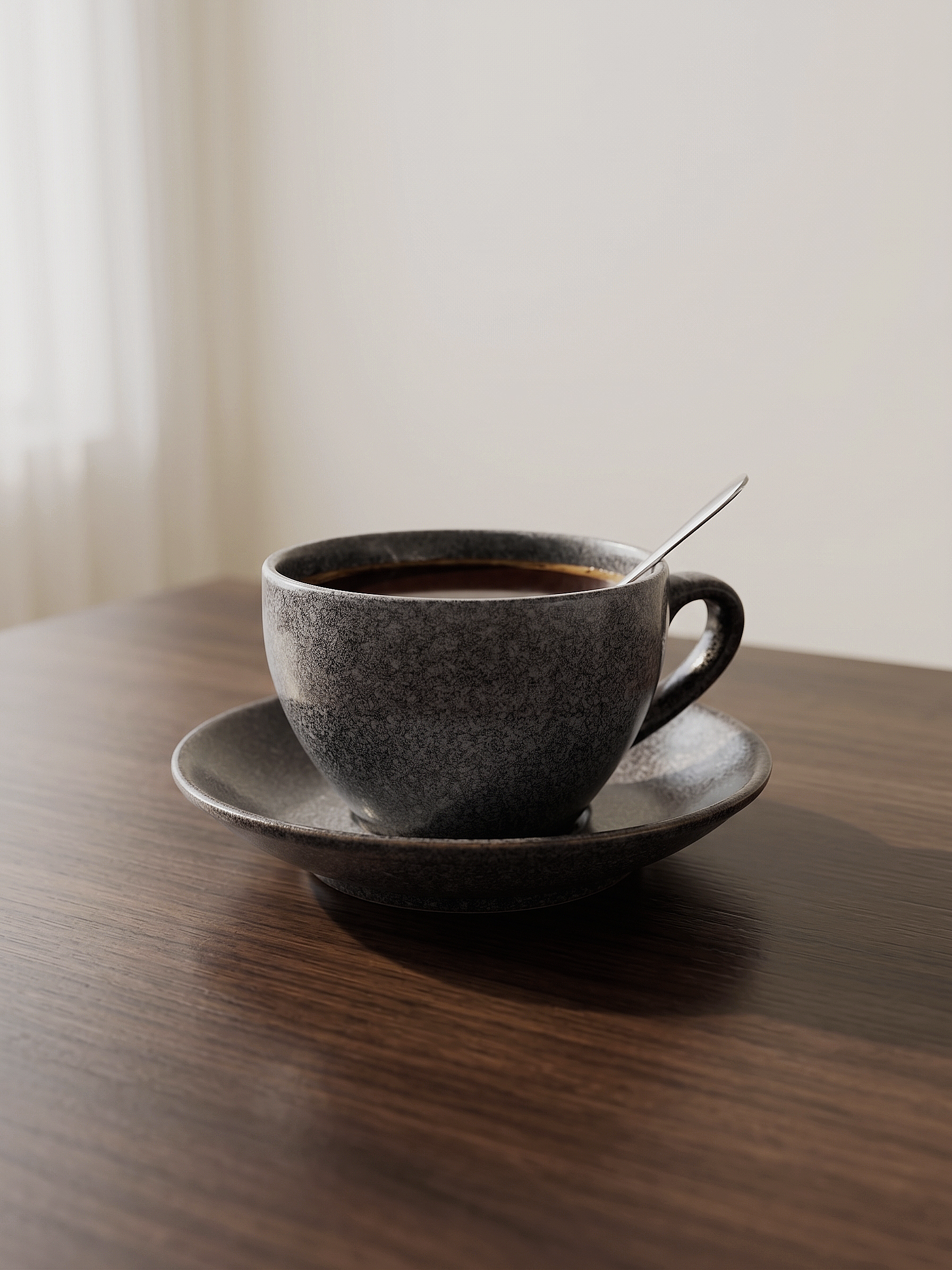霧霾灰陶瓷咖啡杯碟組｜日式砂感釉面