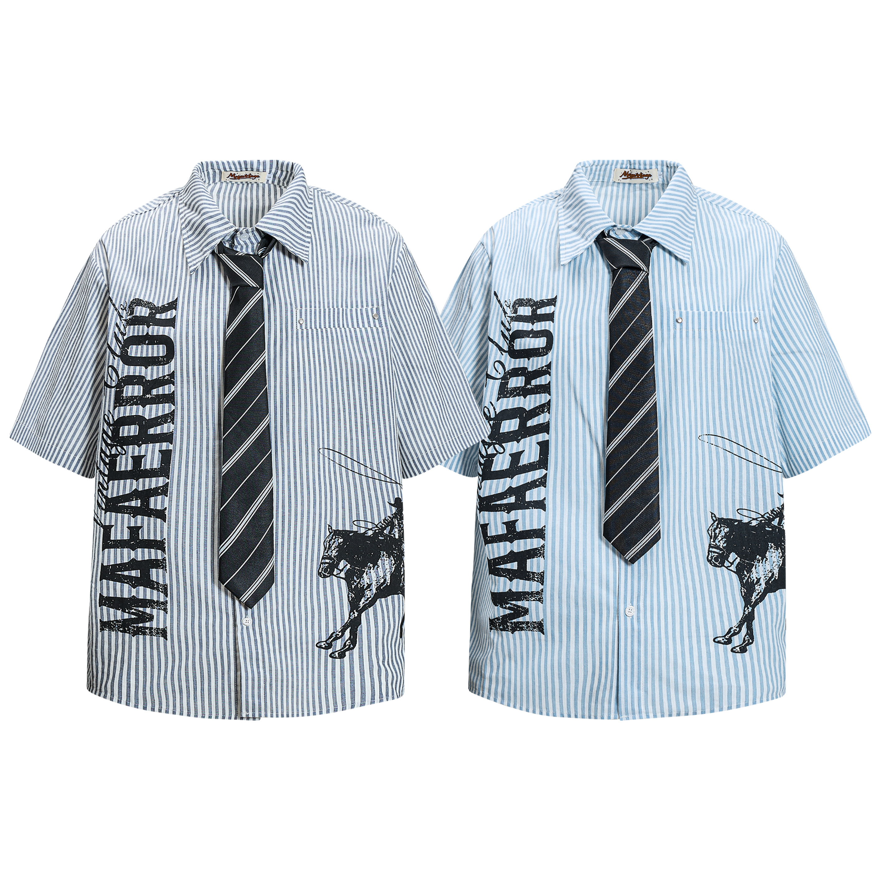 《S.V》騎士條紋領帶短袖襯衫