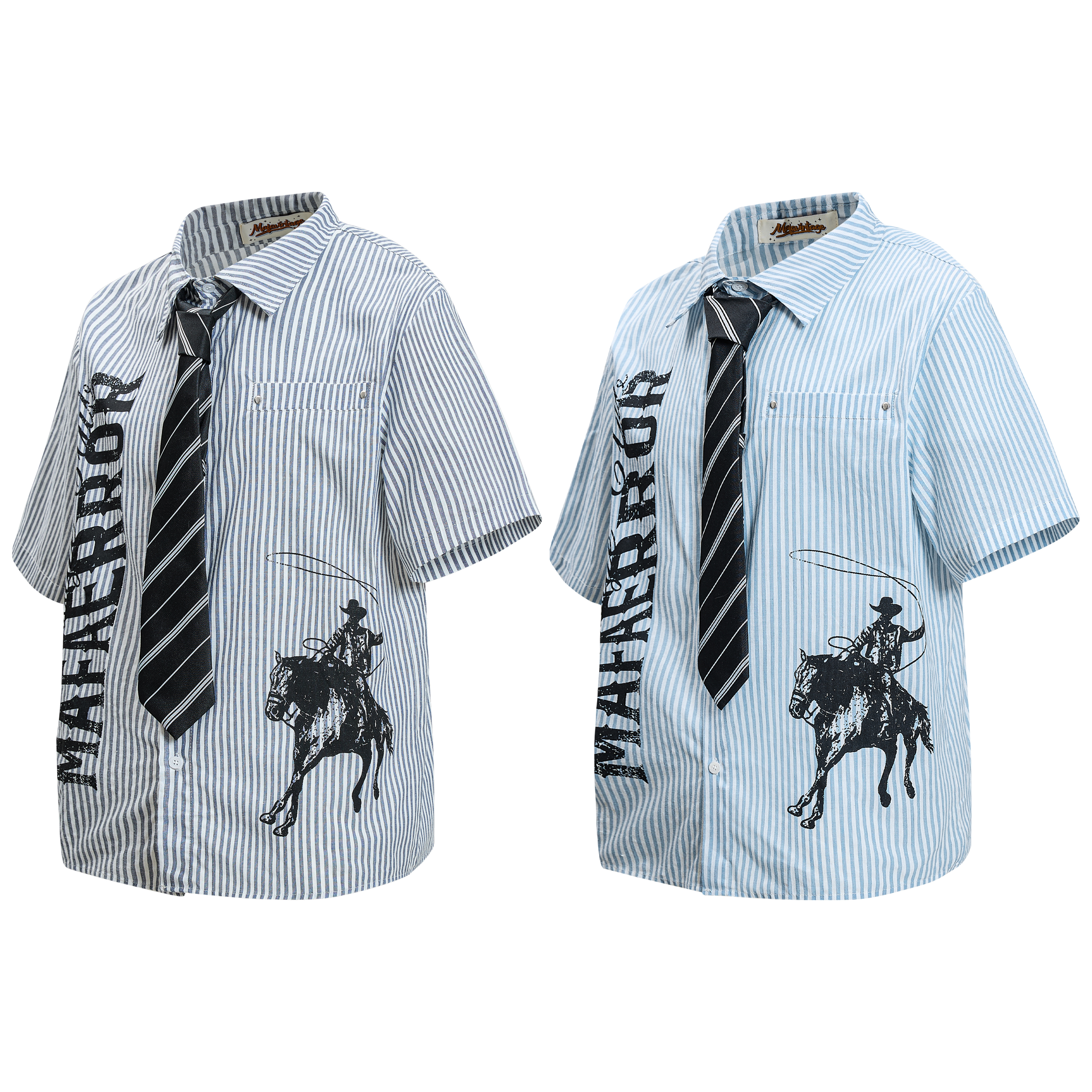 《S.V》騎士條紋領帶短袖襯衫