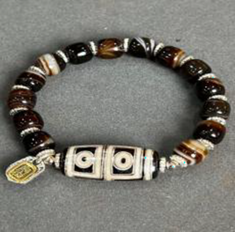 YZ015 銀搓絲鑲嵌扁珠地門四眼