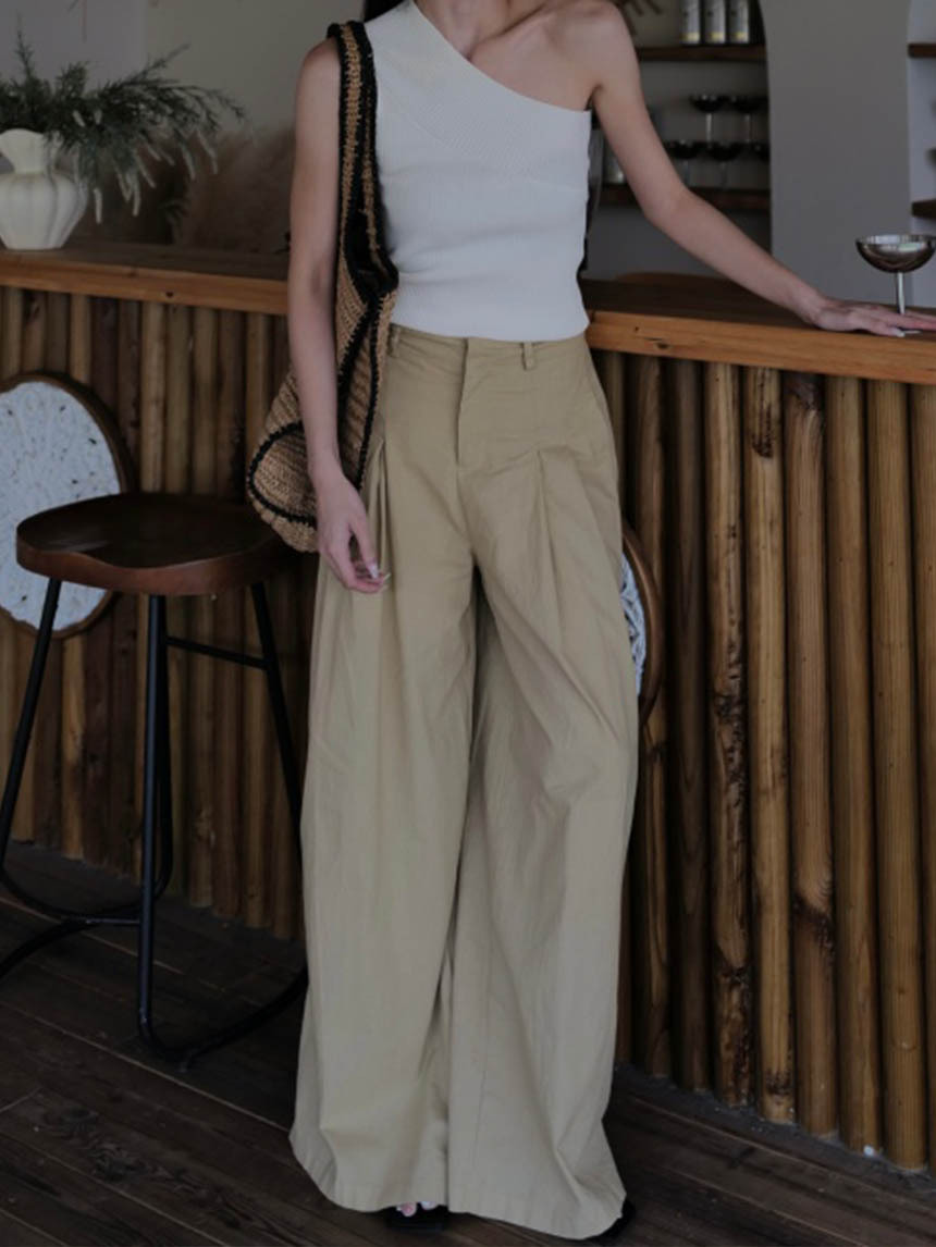 麻料渡假壓褶寬褲*2色