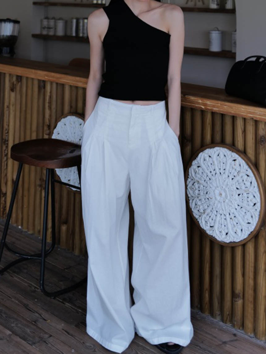 麻料渡假壓褶寬褲*2色