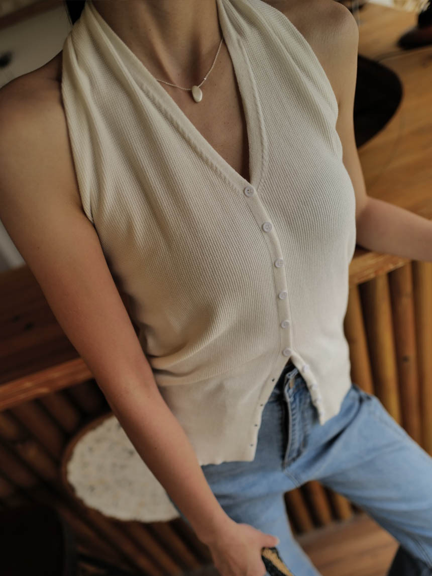 露背釦子背心*4色