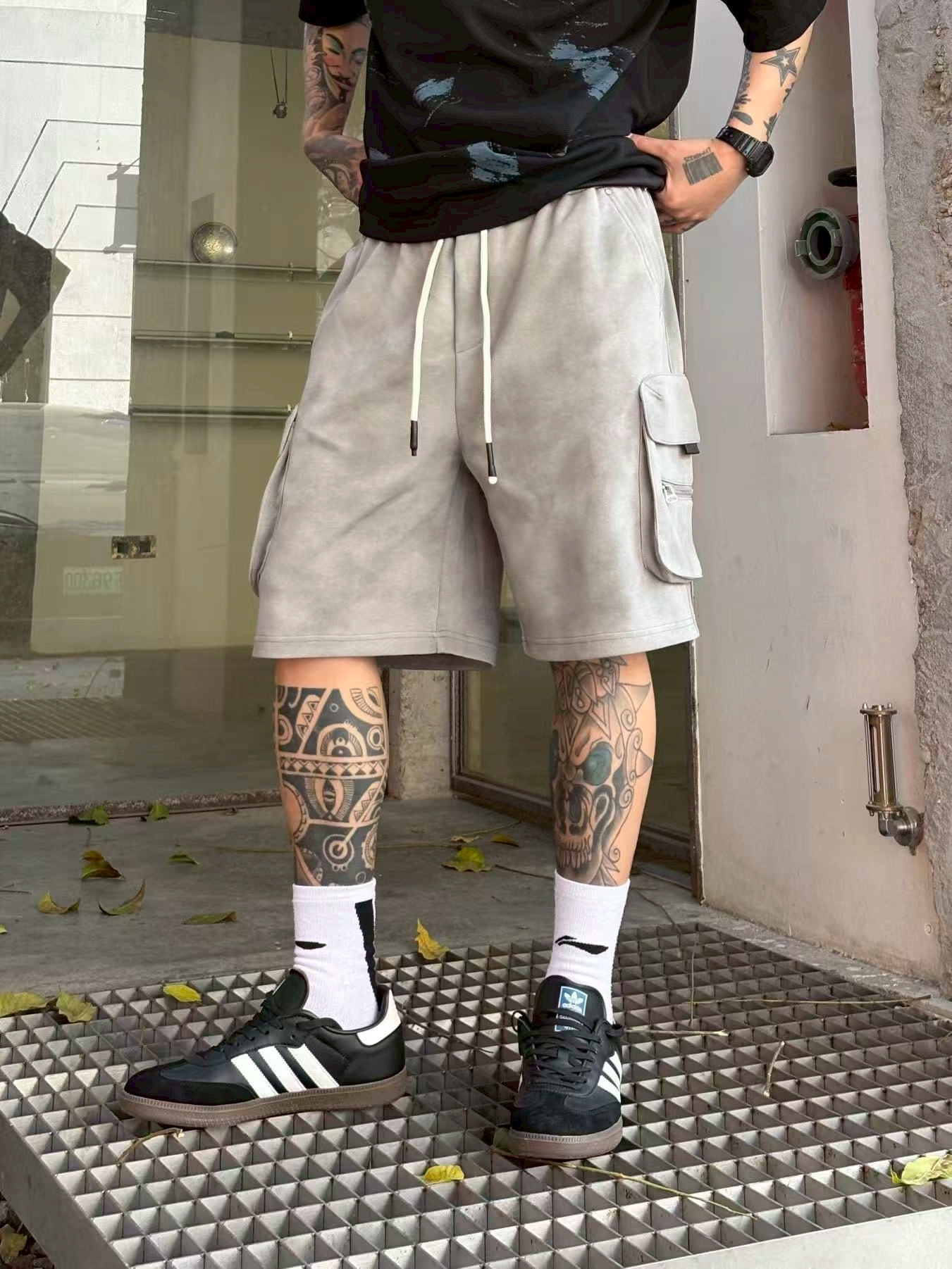 XCTRL 多口袋抽繩工裝短褲-灰