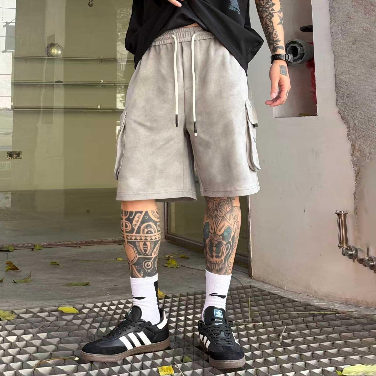 XCTRL 多口袋抽繩工裝短褲-灰