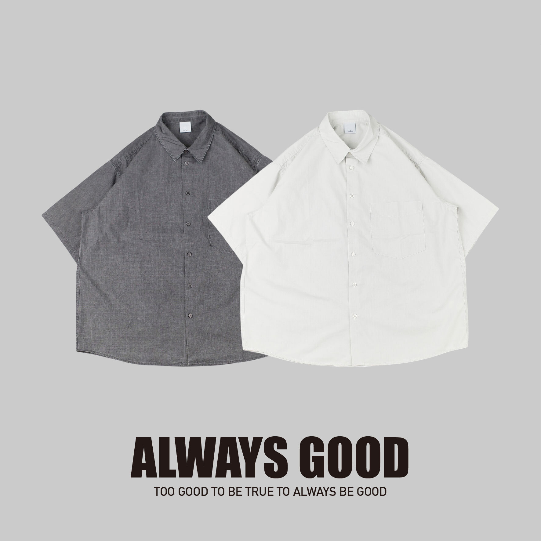 『Always_Good』水洗 暗格紋 口袋 短袖 襯衫