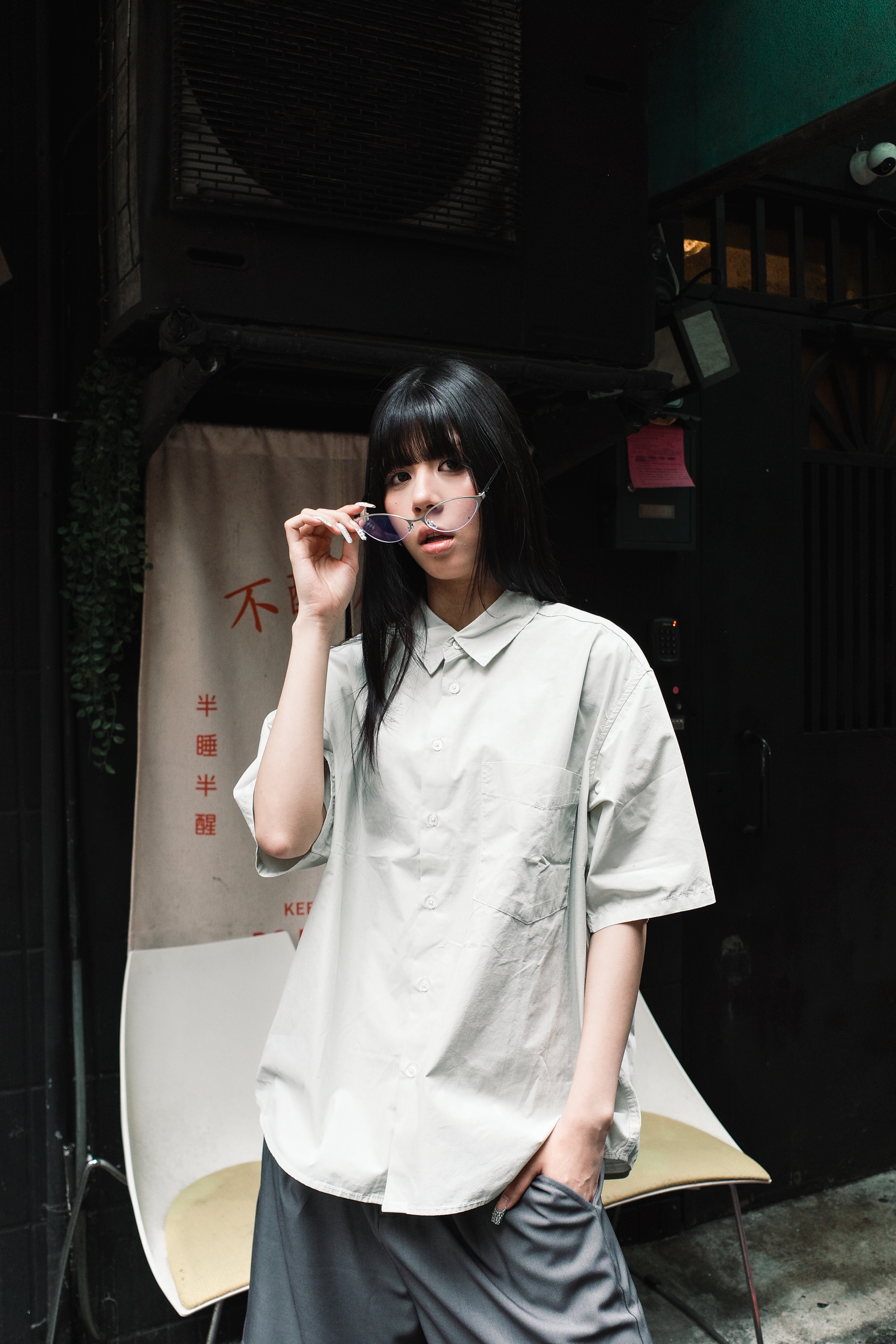 『Always_Good』水洗 暗格紋 口袋 短袖 襯衫