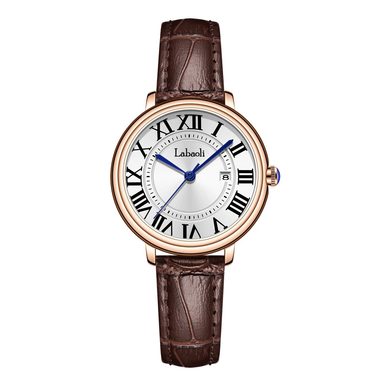 【Labaoli 娜寶麗】LA308M 復古羅馬字 帶日期 小巧 皮革 手錶