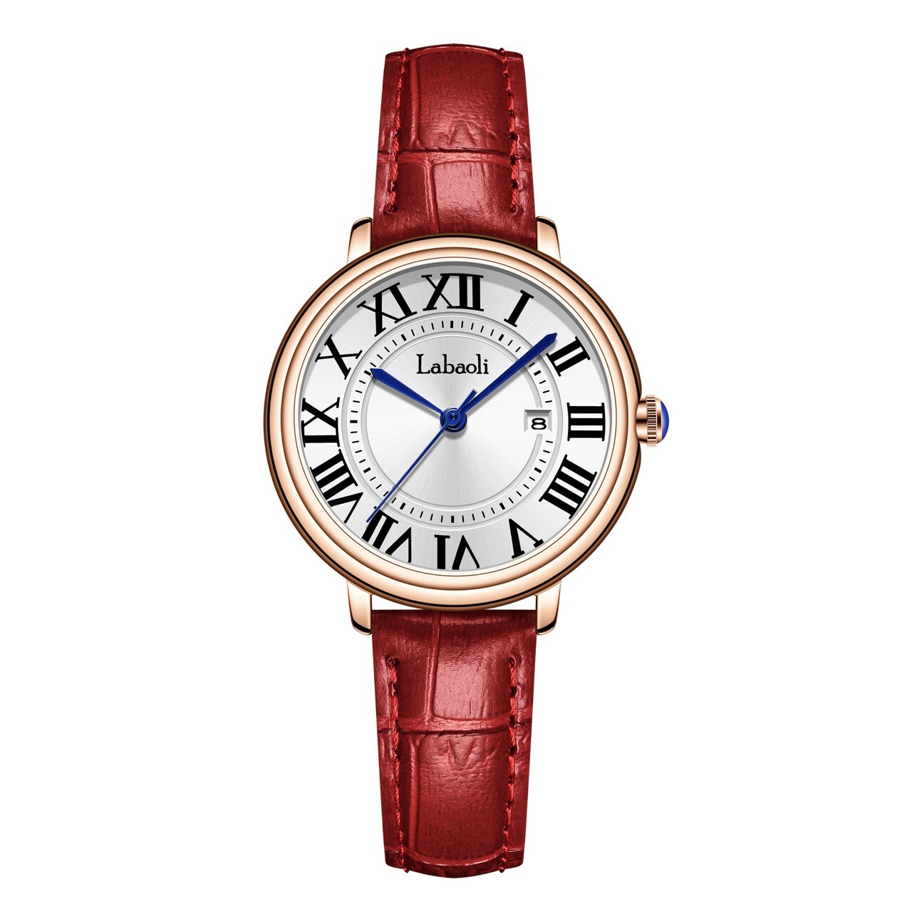 【Labaoli 娜寶麗】LA308M 復古羅馬字 帶日期 小巧 皮革 手錶