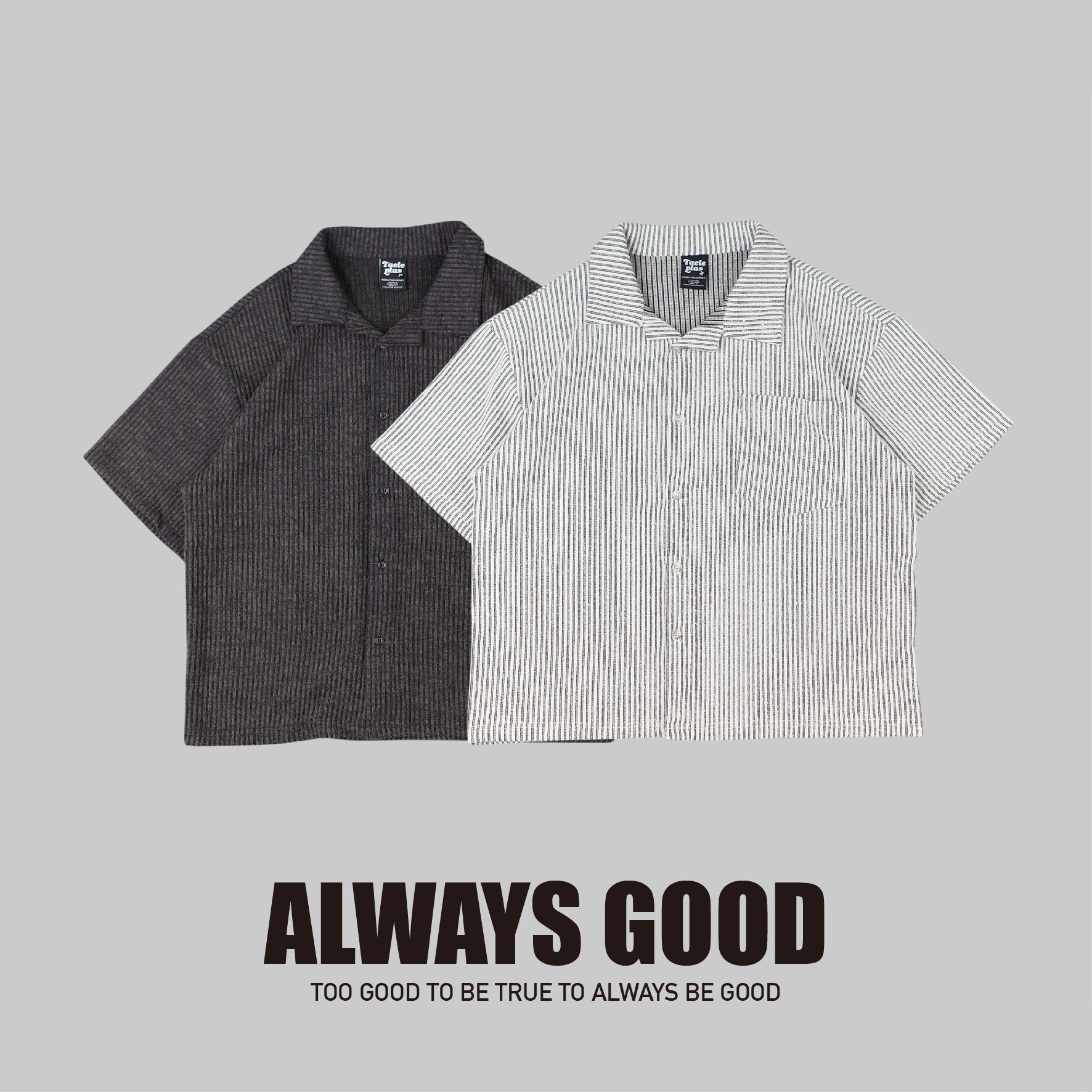 『Always_Good』斜領 針織 直條紋 短版 短袖 襯衫