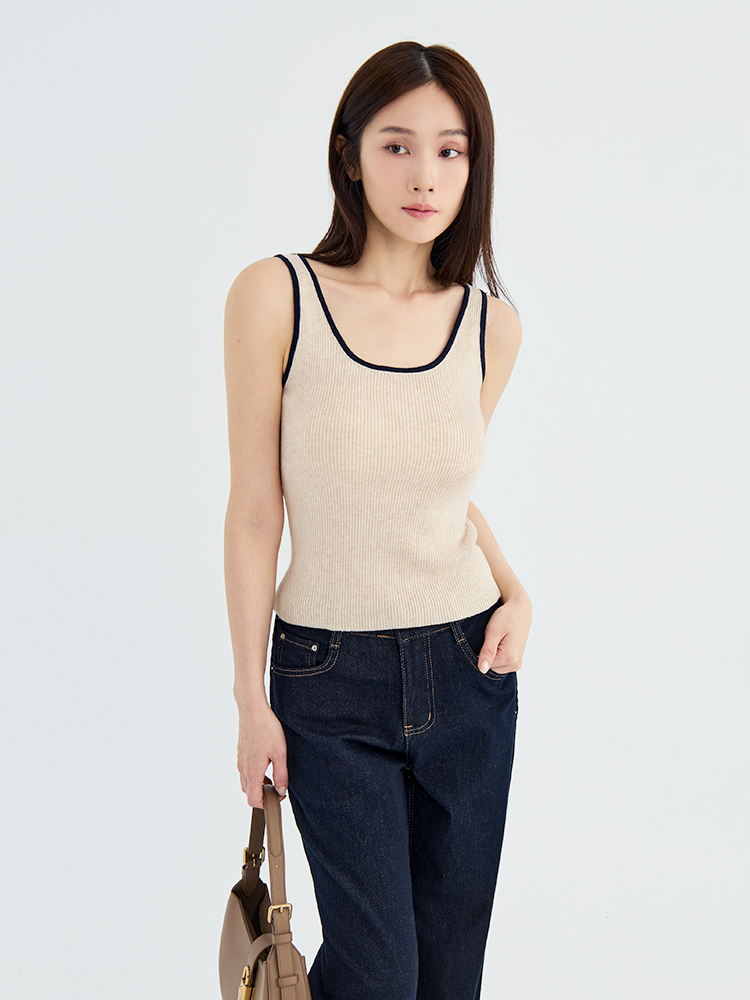 溫柔滾邊羅紋背心(9%羊毛)