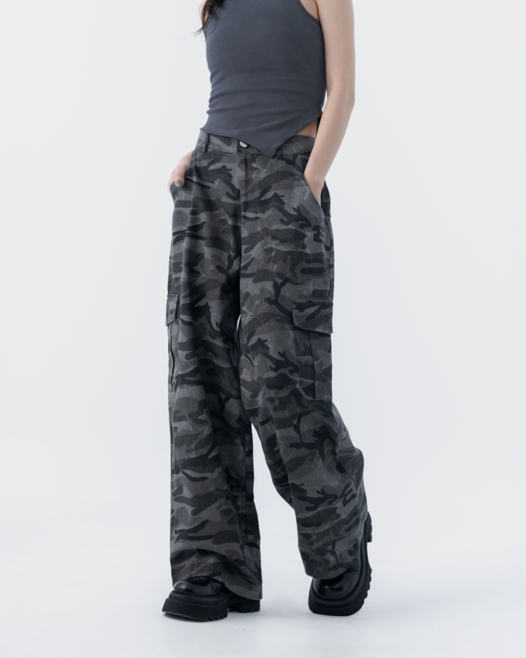 Washed camouflage low-rise cargo pants S/M/L【04102044】in stock+pre-order