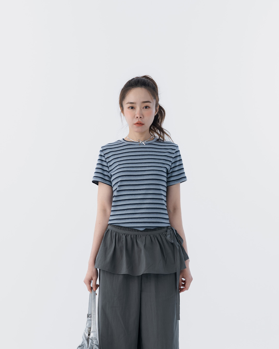 Striped crew neck short-sleeved top in color matching, available in four colors【01099694】in stock+pre-order