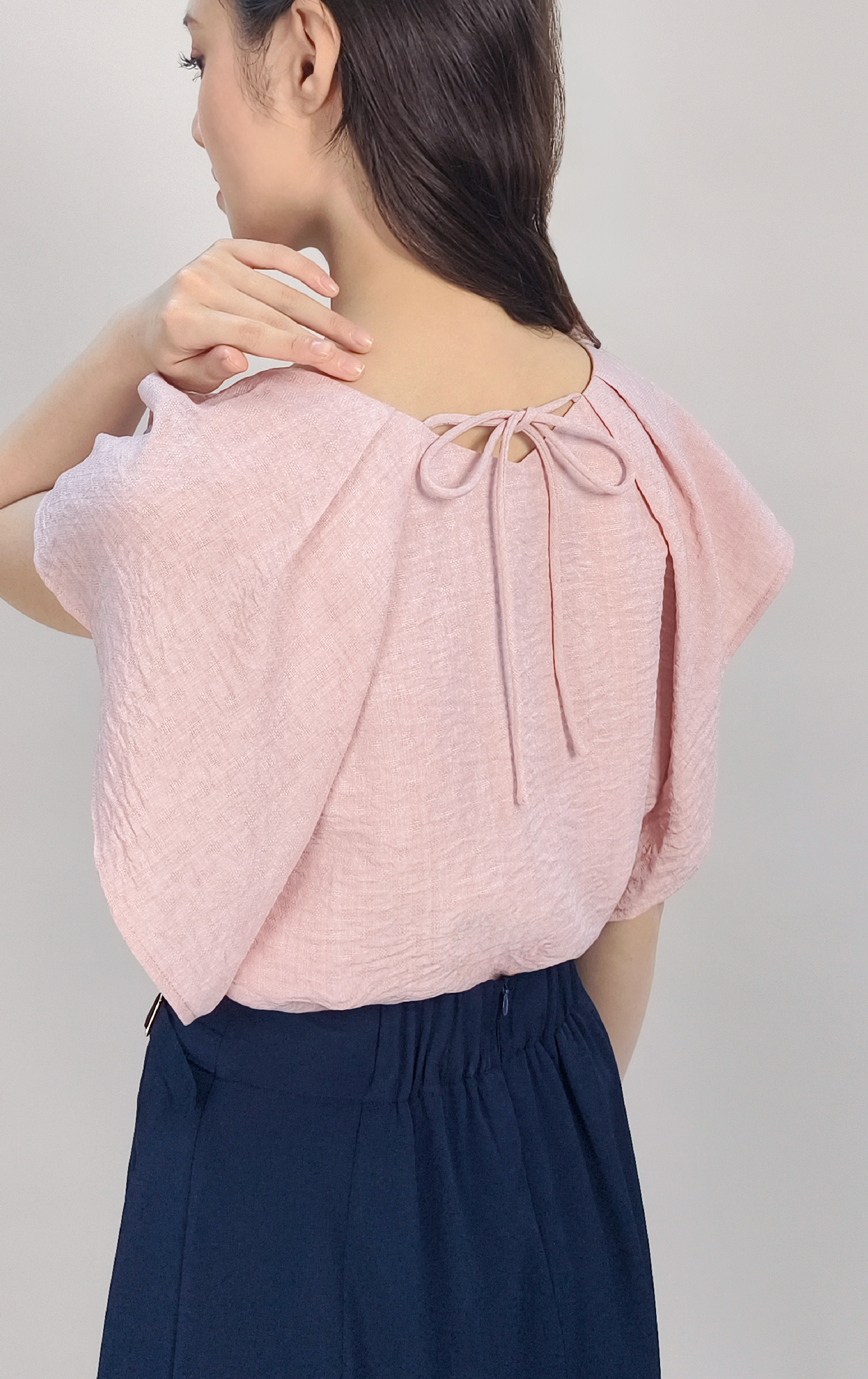 Crew Neck Pleated Drop Shoulder Top SH0405