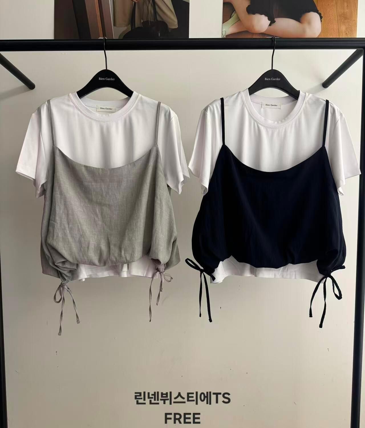 BG6102 假兩件束腰背心上衣