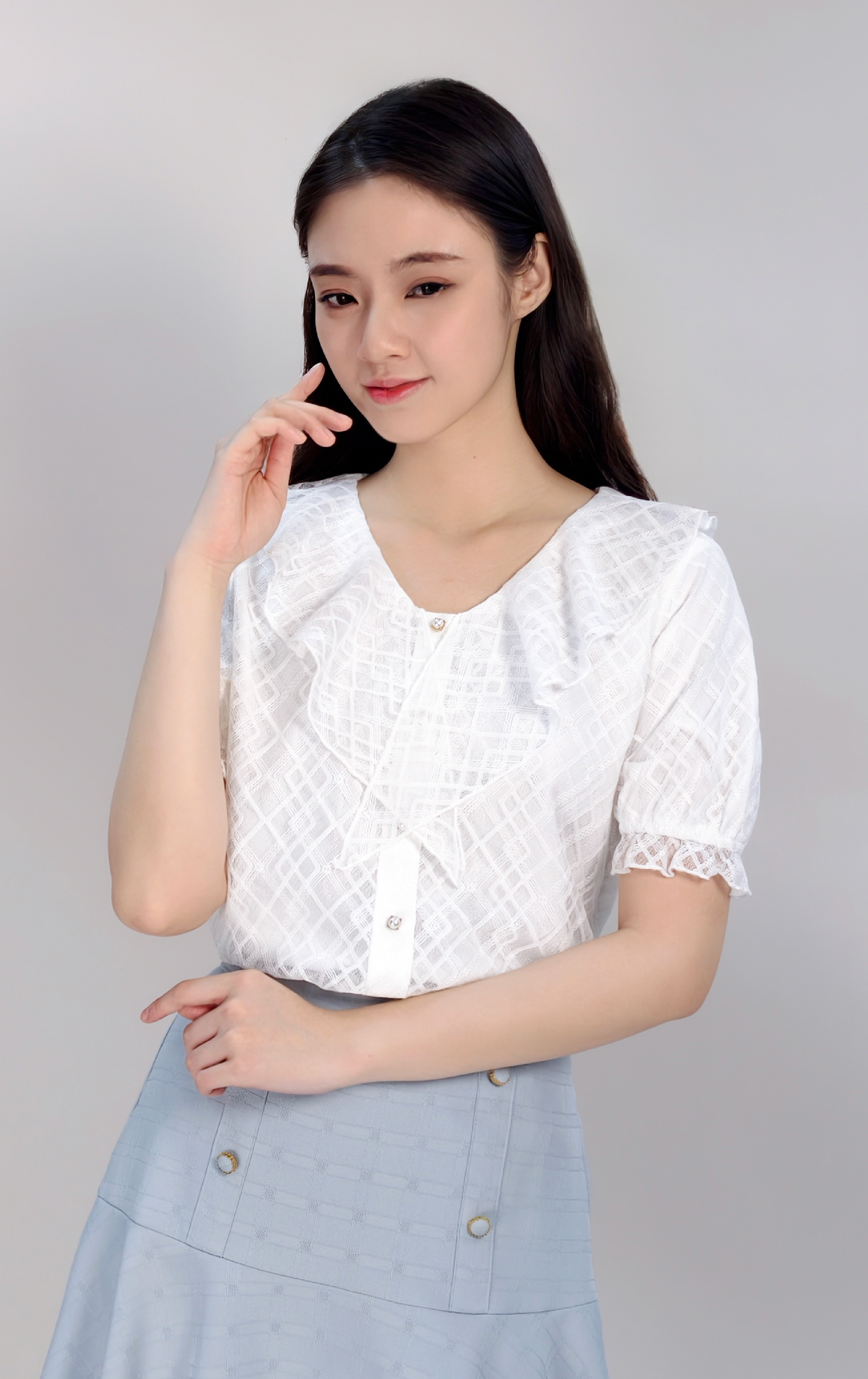 Geometric Lace Top With Ruffles SH0407