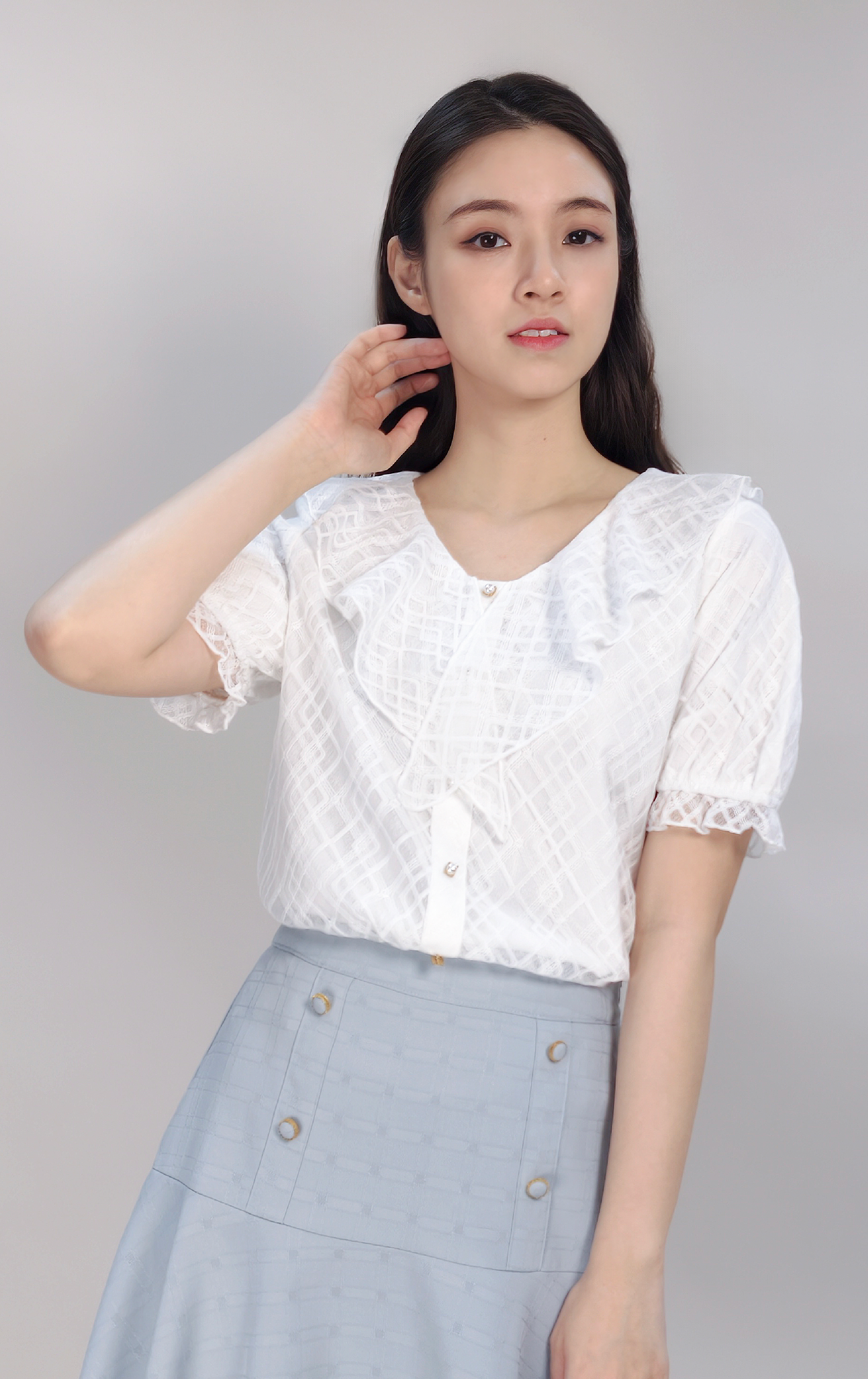 Geometric Lace Top With Ruffles SH0407