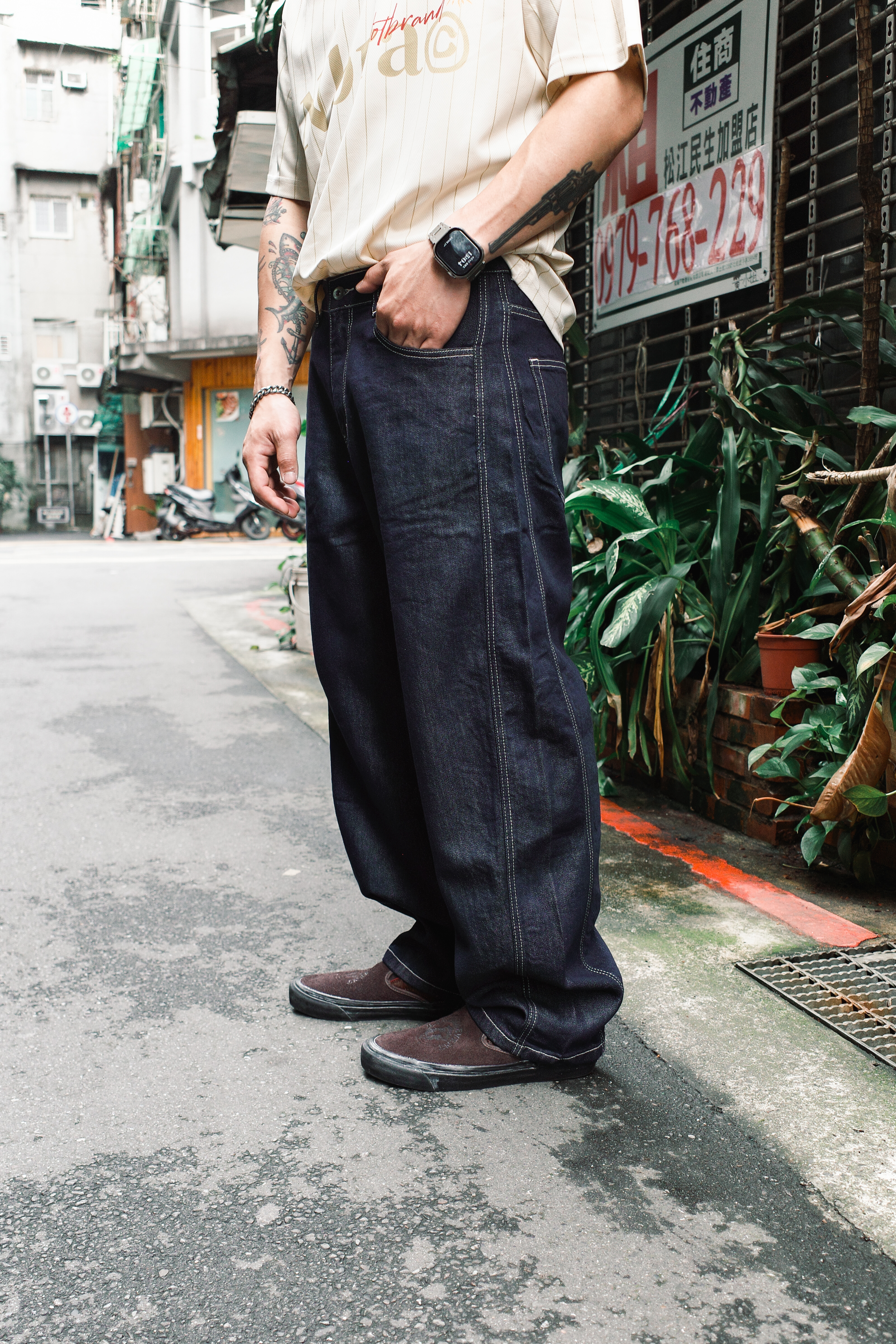 『Always_Good』大尺寸 男女款 原色 牛仔 長褲