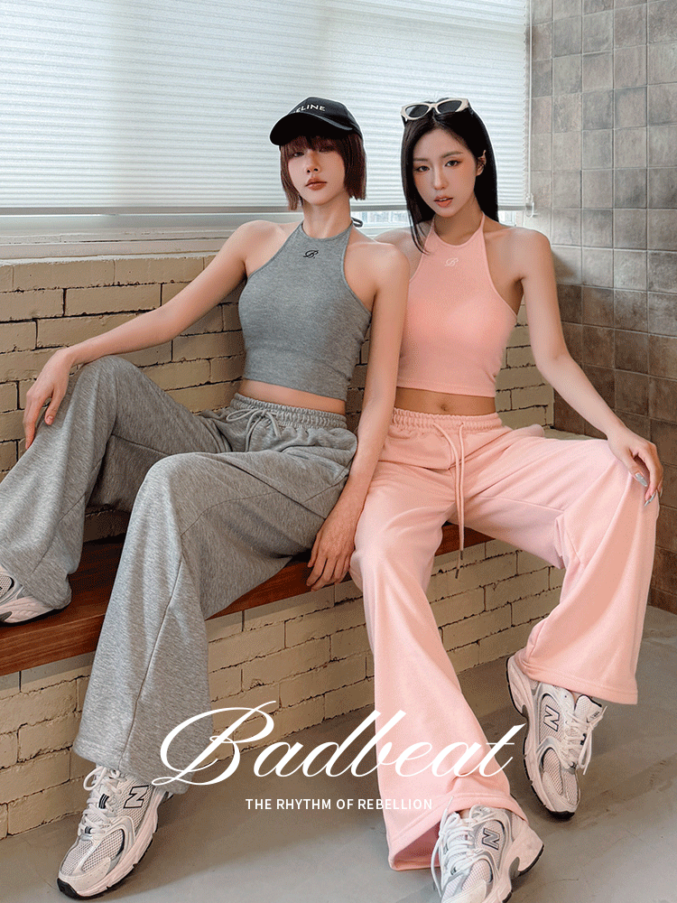 Badbeat美式街頭 | 削肩bratop+後刺繡落地褲套裝 (3色，有胸墊)